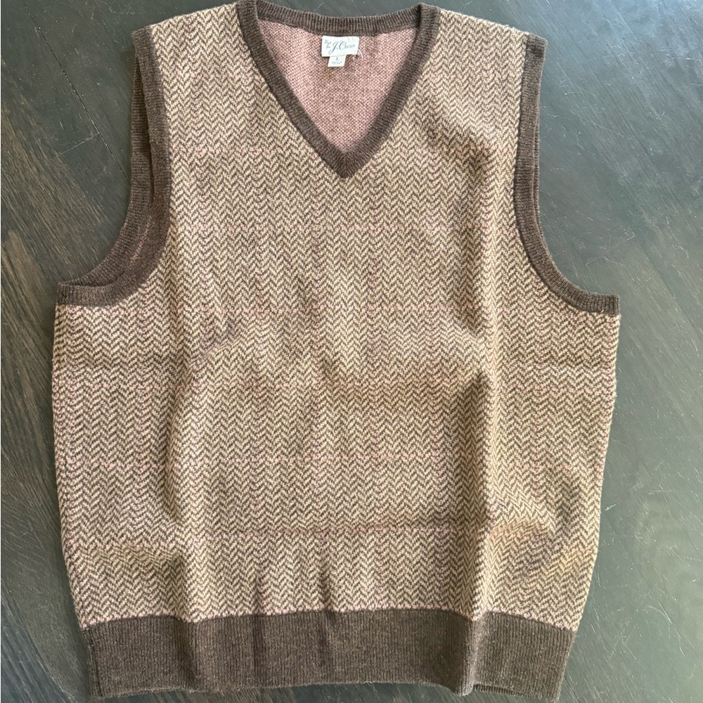 EXCELLENT CONDITION J. Crew Brown Herringbone V-Neck Sweater Vest